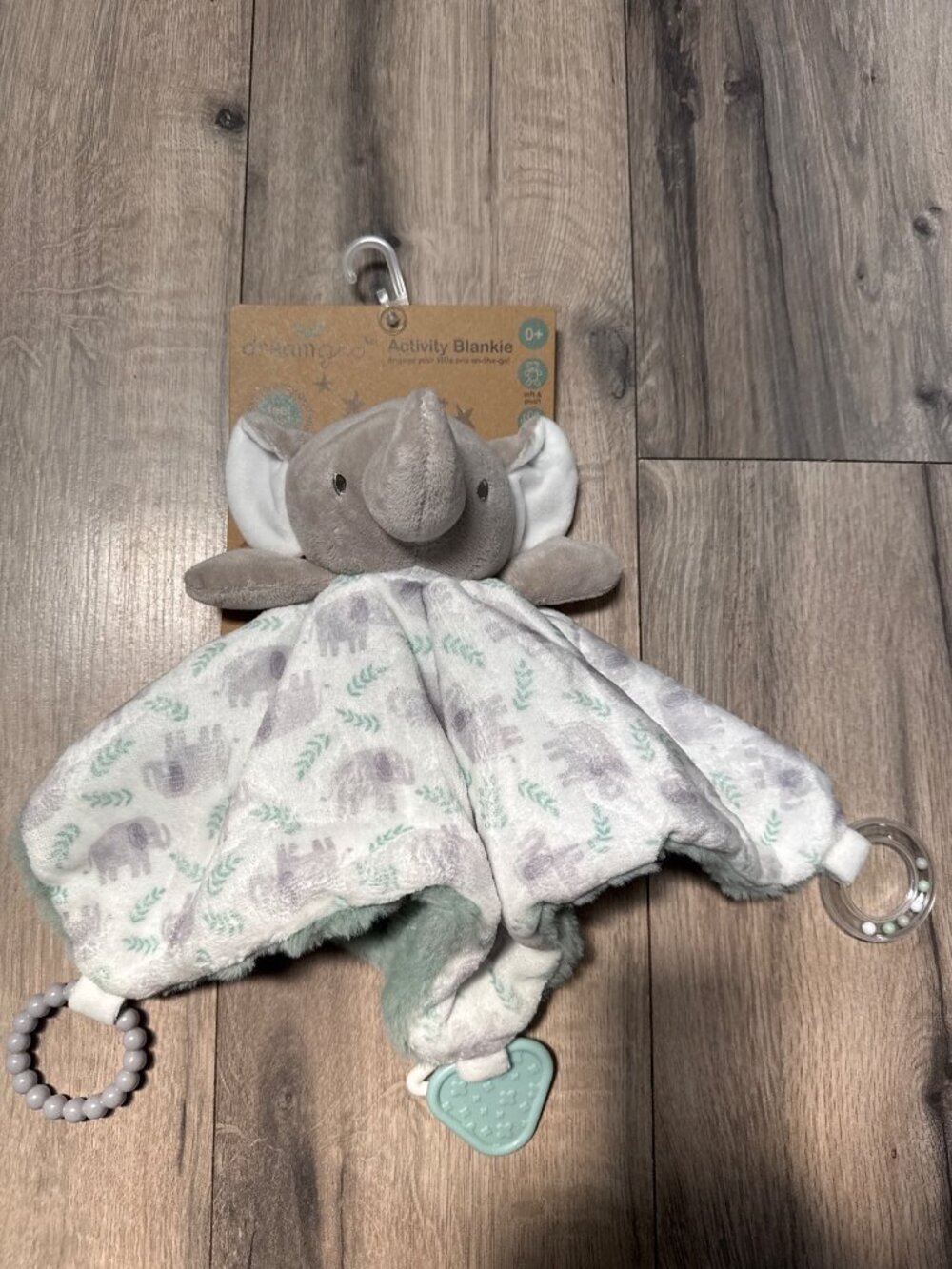 DreamGro Elephant Activity Blankie With Teether Rattle & Ring Toys For Infants 0